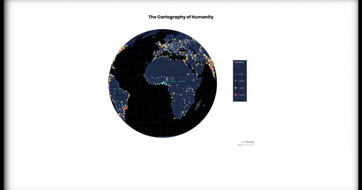 Day 37: Global populated places by population size and rank - #100DayMapChallenge