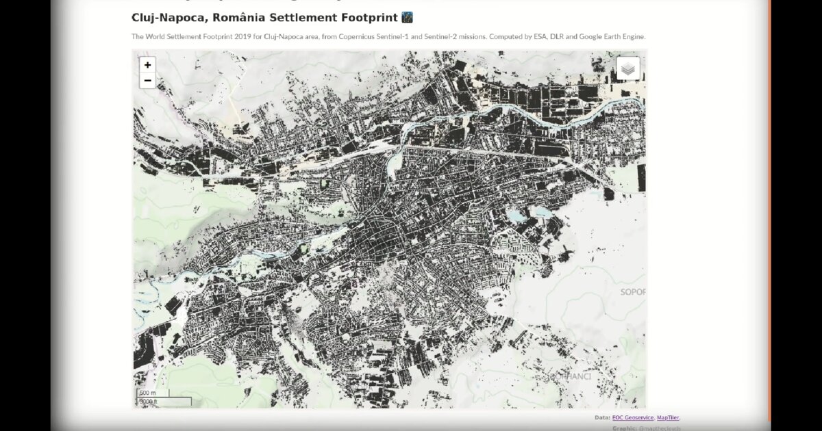 Day 8: World Settlement Footprint 2019 over Cluj-Napoca on an interactive Leaflet map - #100DayMapChallenge