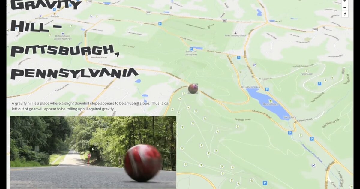 Day 9: Gravity Hill Pittsburgh web map with MapLibre GL and rolling marker - #100DayMapChallenge