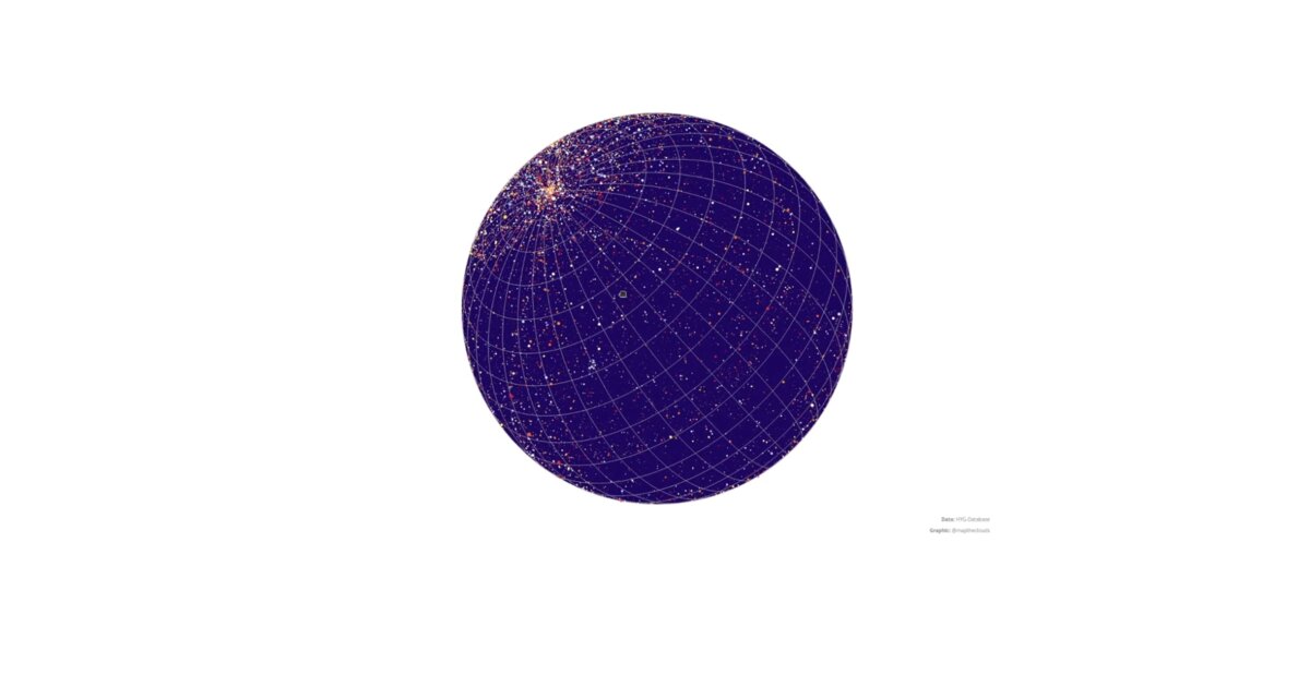 Day 27: Star globe from HYG database - #100DayMapChallenge