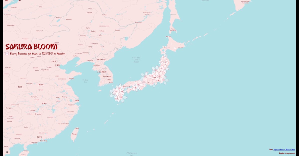 Day 31: Sakura Bloom animation of cherry blossom season across Japan - #100DayMapChallenge