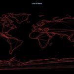 Day 35: Minimal red coastline lines of Earth on black - #100DayMapChallenge