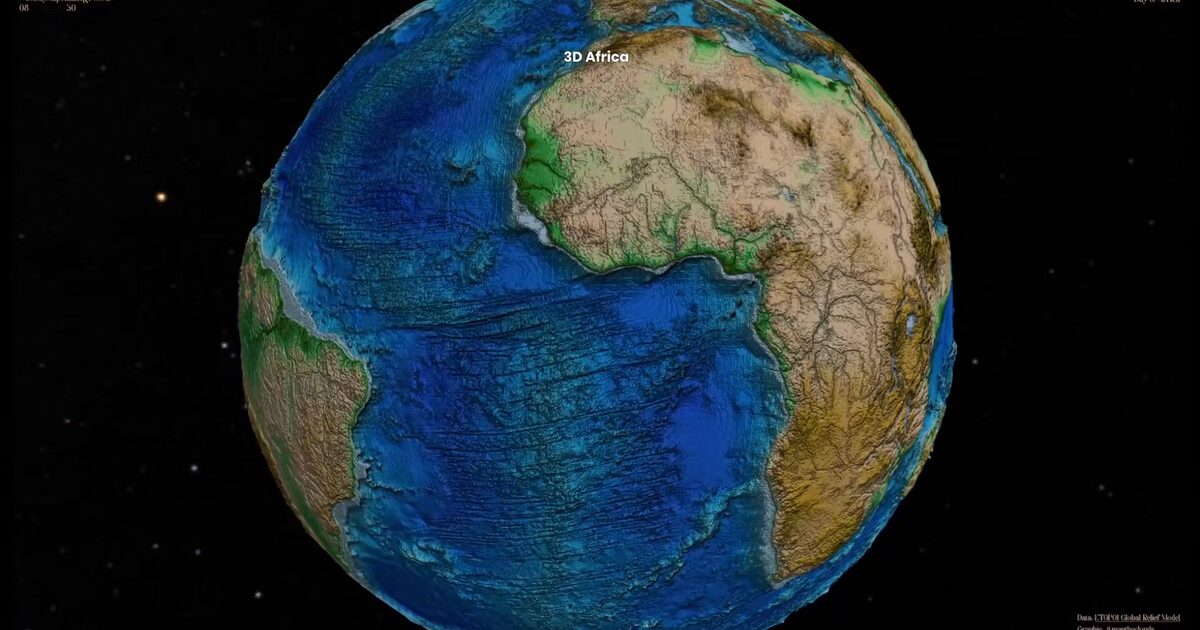 Day 41: Africa on a 3D ETOPO1 globe - #100DayMapChallenge