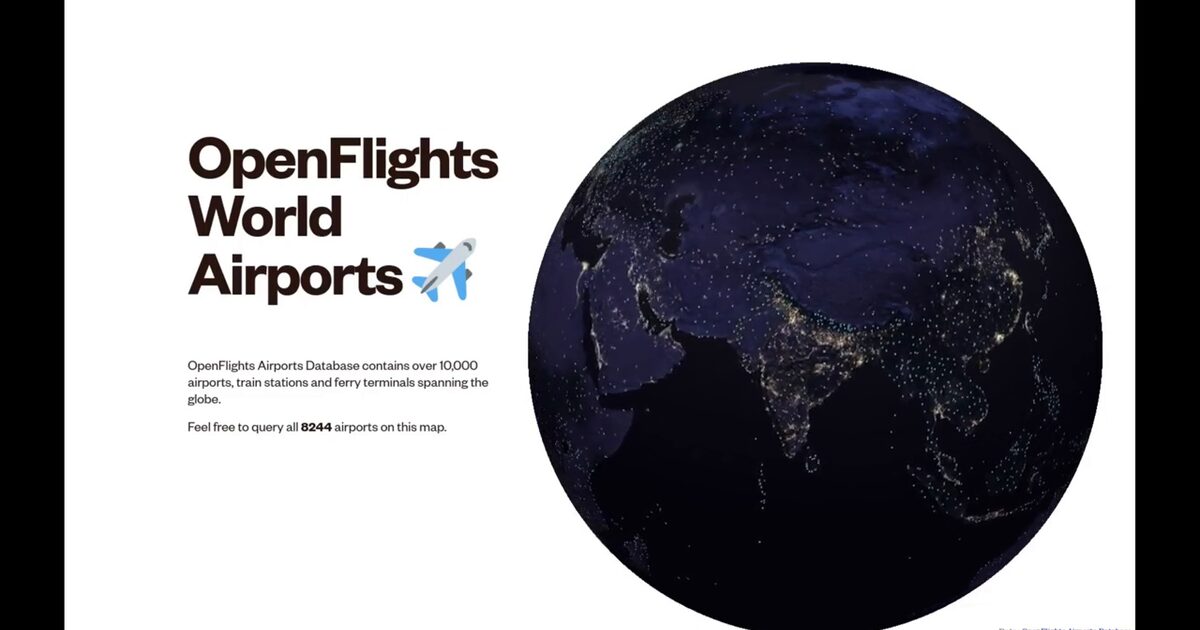 Day 43: OpenFlights airports on interactive 3D globe - #100DayMapChallenge