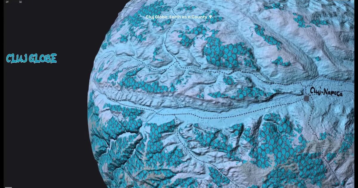 Day 51: Cluj Globe OSM county on a 3D sphere - #100DayMapChallenge