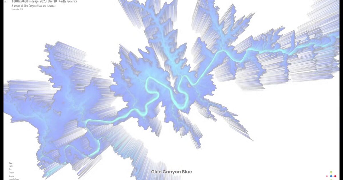 Day 56: Glen Canyon 3D terrain in blue palette - #100DayMapChallenge