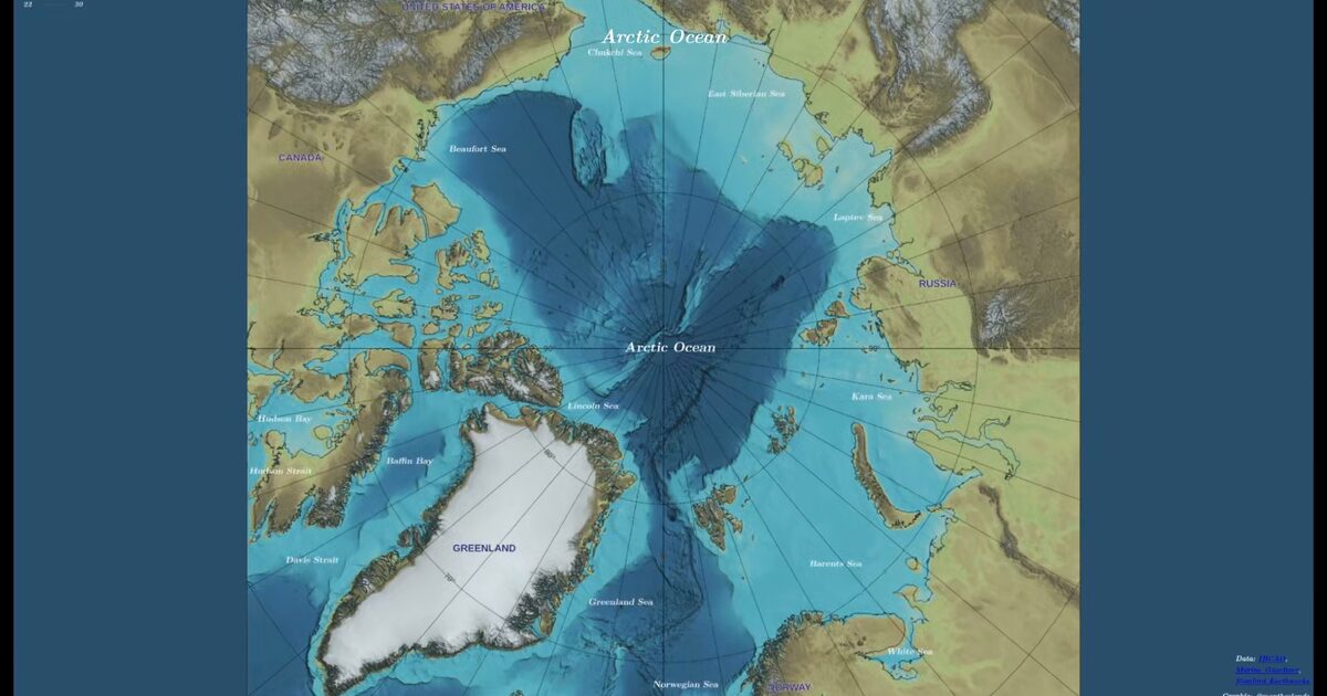 Day 61: Arctic Ocean pole-centred bathymetry - #100DayMapChallenge