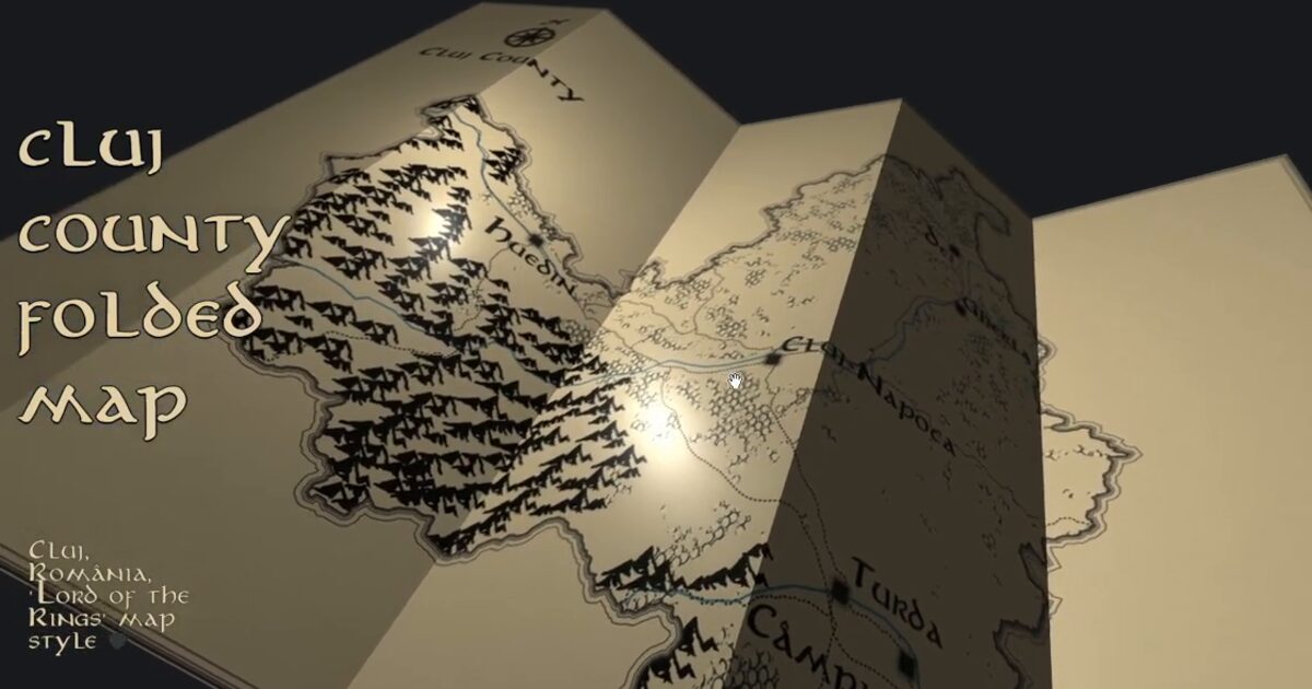 Day 70: Cluj County fantasy folded map - #100DayMapChallenge