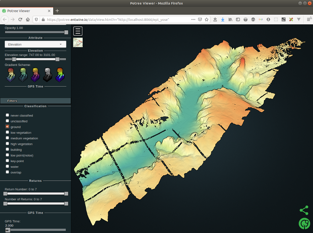 LiDAR PDAL Experiments - Yosemite Valley - MapTheClouds